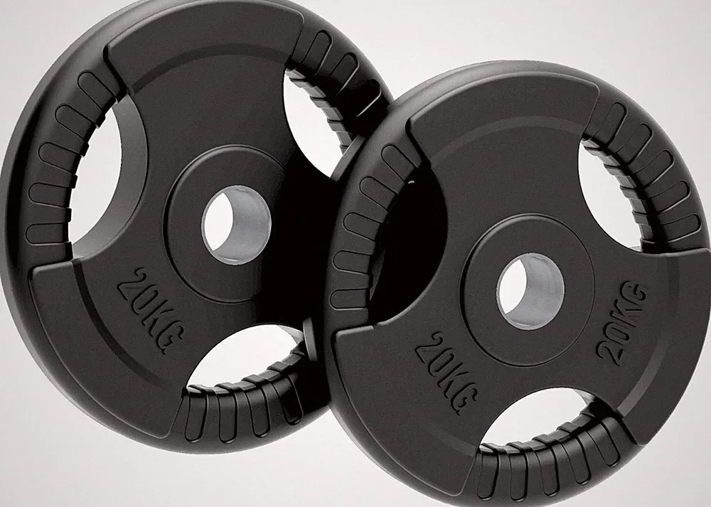 Olympia Tri-Grip Gummi Hantelscheiben schwarz Paar Sets 20 kg PAAR