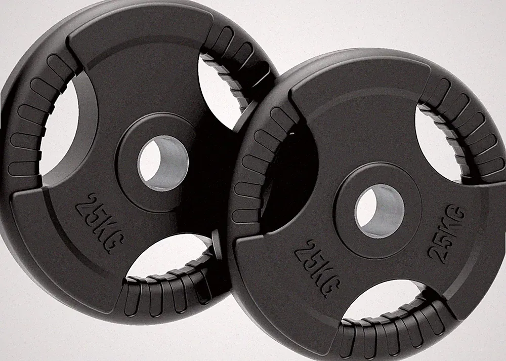 Olympia Tri-Grip Gummi Hantelscheiben schwarz Paar Sets 25 kg PAAR