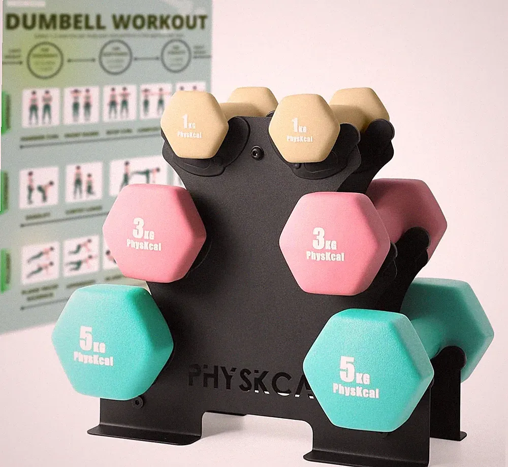 PhysKcal 18/30 kg Hantelset mit Stahlständer | Ideal für Kraft zu Hause
