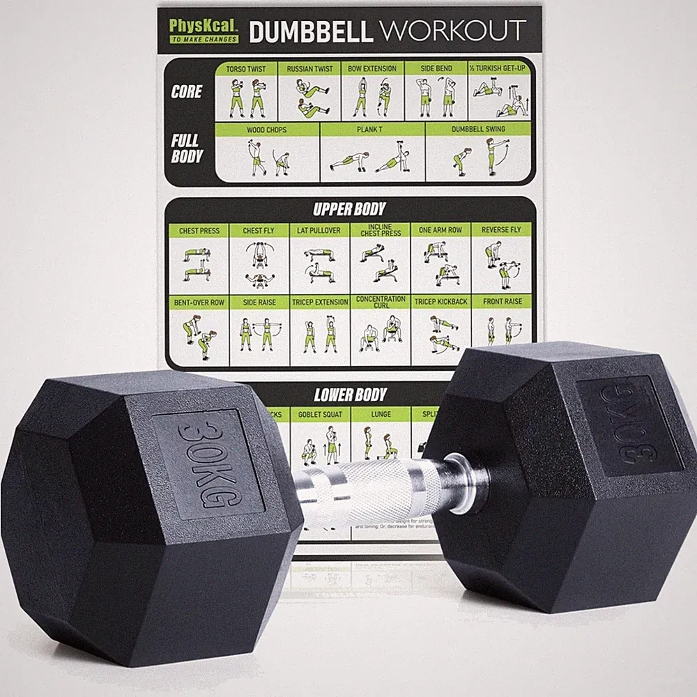 Physkcal Kurzhantel 30 kg Poly-Gummiert