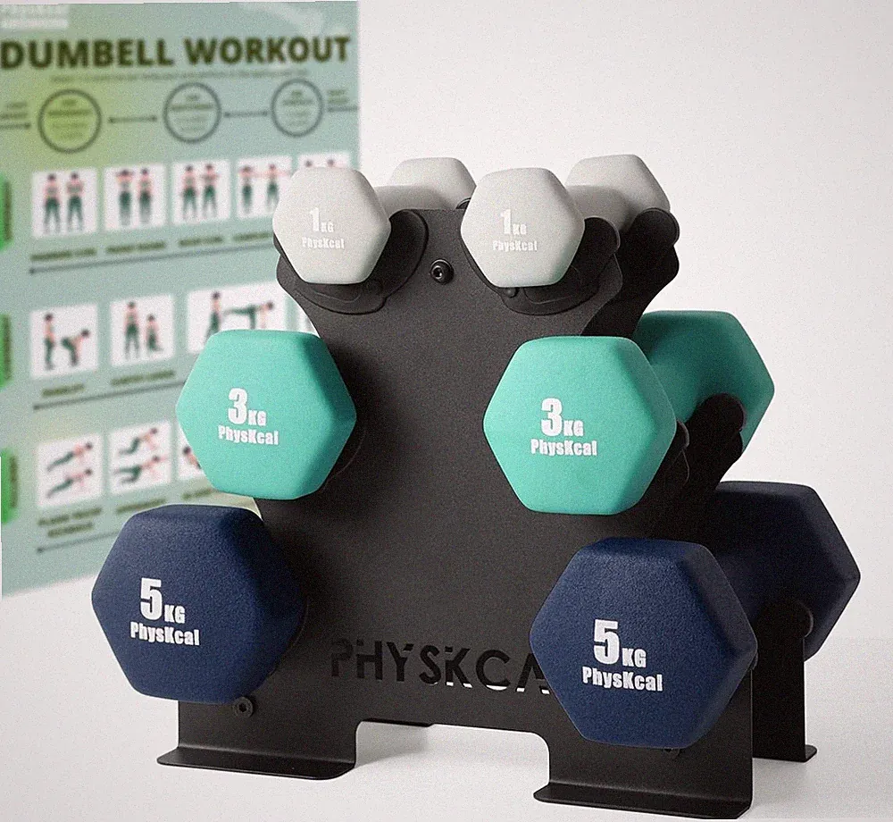 PhysKcal Kurzhantel Set 1 3 5 kg Stahl Ablage Neopren