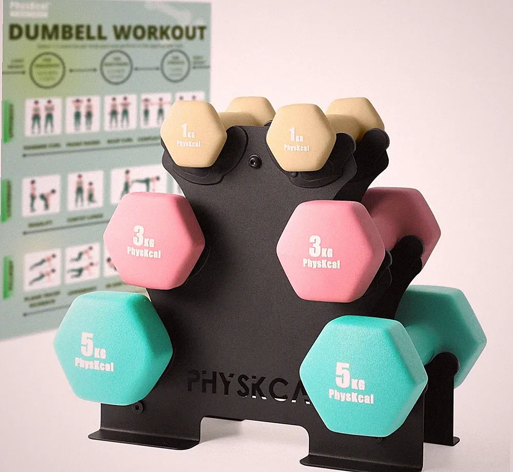 PhysKcal Kurzhantel Set 1 3 5 kg Stahl Ablage Neopren