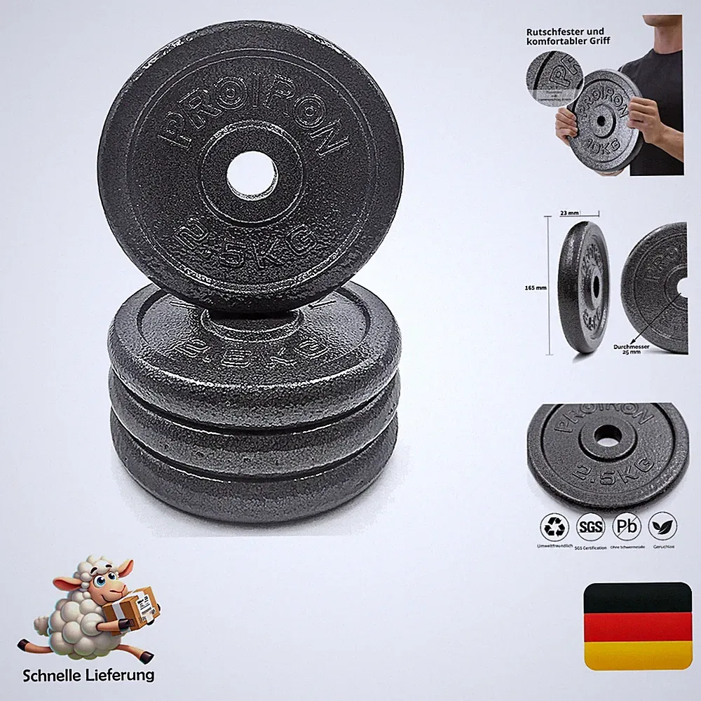 Proiron Gusseisen Hantelscheiben-Set 1,25kg bis 10kg 2,5cm Fitness Gewichte