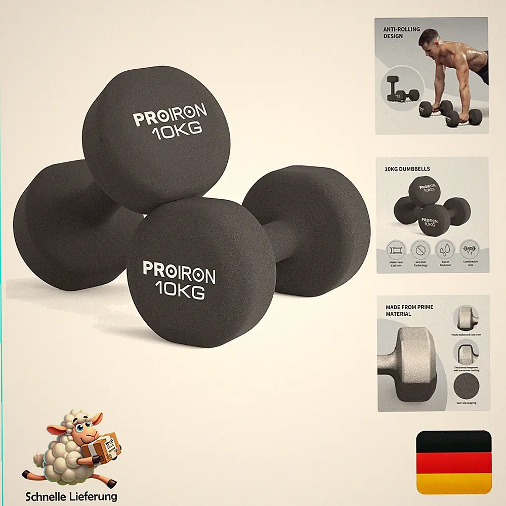 Proiron Neopren Kurzhantel-Set 2x10kg Damen Hantelset für Gymnastik Yoga Pilates