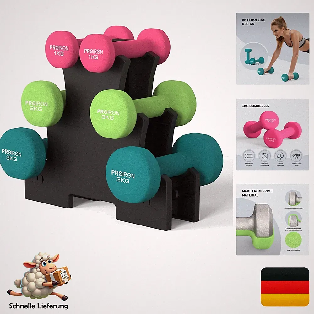 Proiron Neopren Kurzhantel-Set Damen 2er-Set, verstellbar, rutschfeste Beschi...
