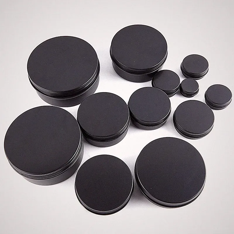Schwarze leere runde Aluminiumbox Metall Blechdosen Kosmetik Creme Zum Selbermachen nachfüllbar J MG