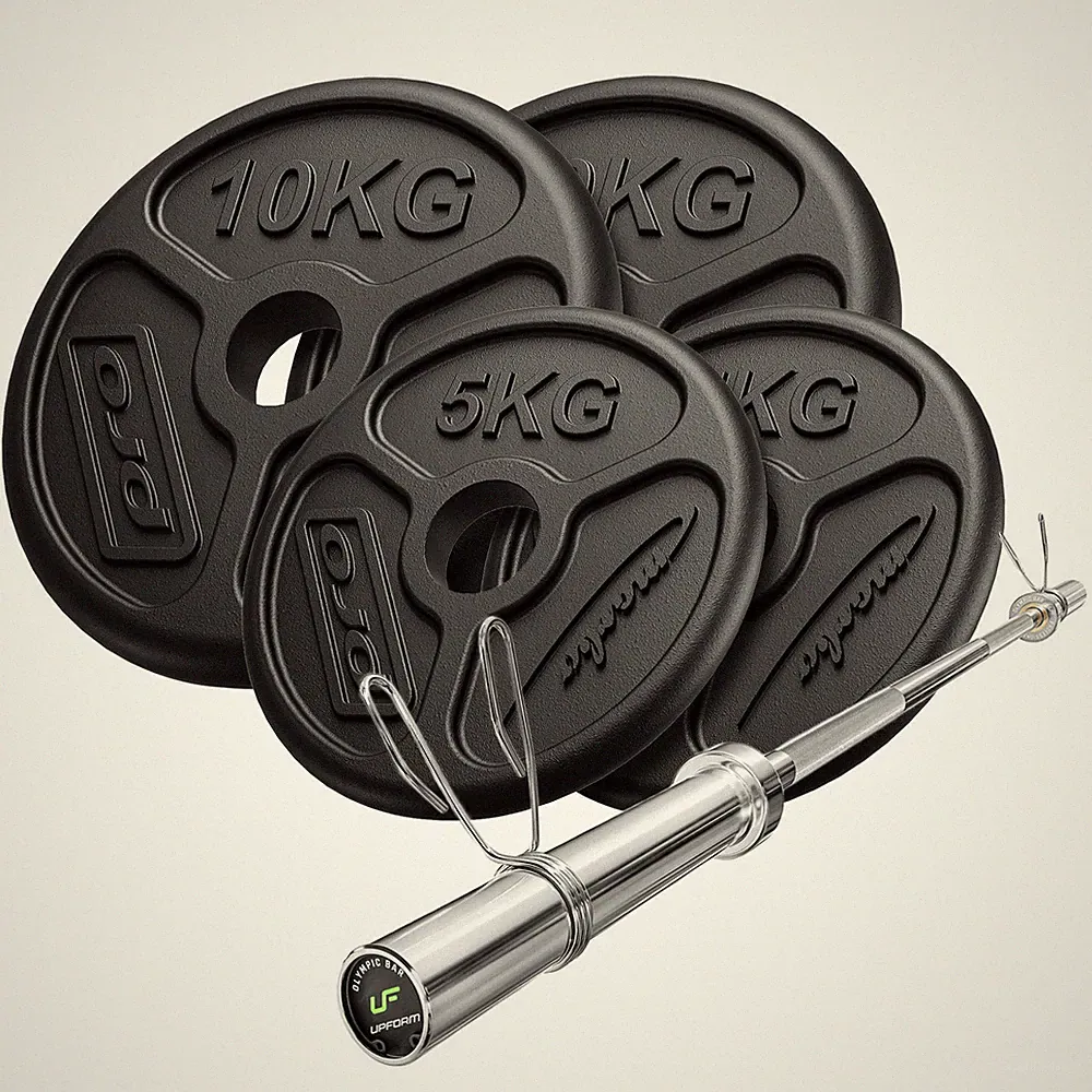 Set 45kg | olympische Langhantelstange 180 cm + Hantelscheiben - Marbo Sport