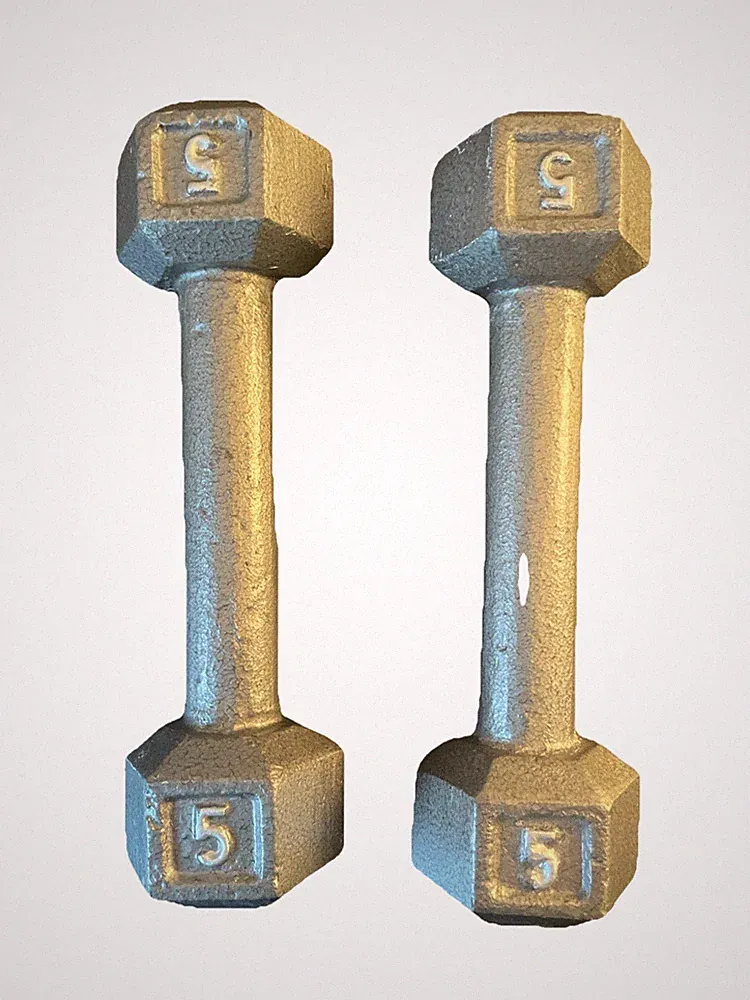 Set Of 2 - 5 Pound Cast Iron Metal Hex Weights Dumbbells 10 Lbs Total