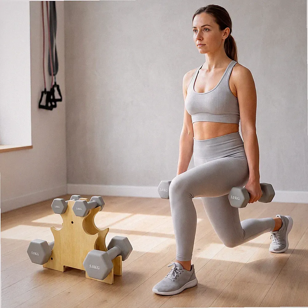 SPORTNOW Hanteln Set 3 Paar 1kg 3kg 5kg Kurzhanteln mit Holzständer, rutschfest
