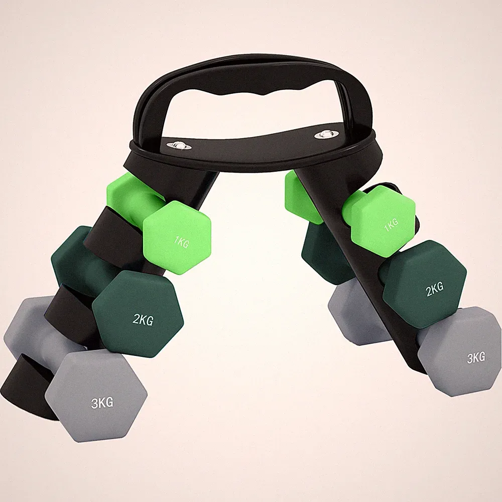SPORTNOW Hantelset mit Ablage, 2 x 1 kg, 2 x 2 kg, 2 x 3 kg, grün