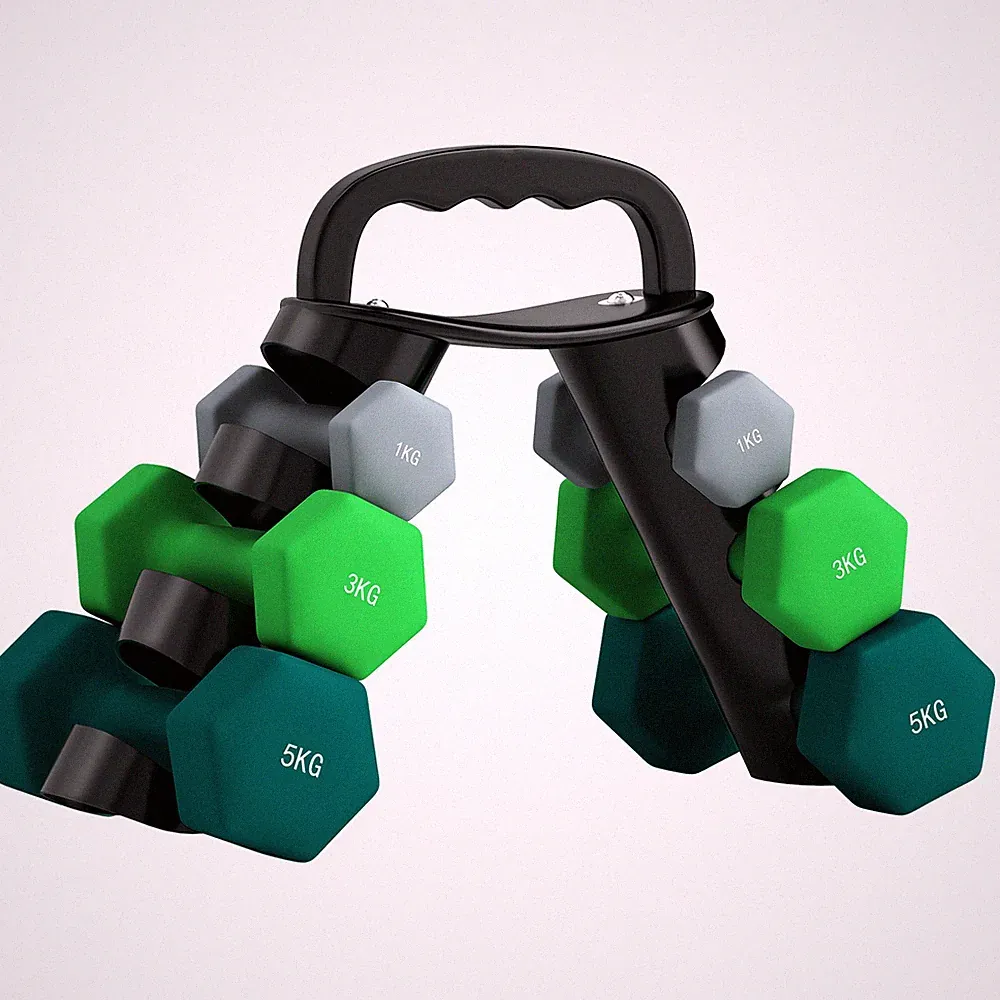 SPORTNOW Hantelset mit Ablage, 2 x 1 kg, 2 x 3 kg, 2 x 5 kg, grau