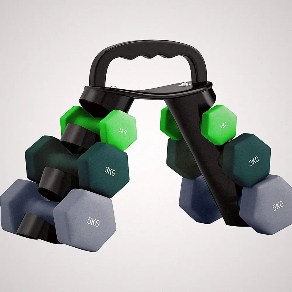 SPORTNOW Hantelset mit Ablage, 2 x 1 kg, 2 x 3 kg, 2 x 5 kg, grün