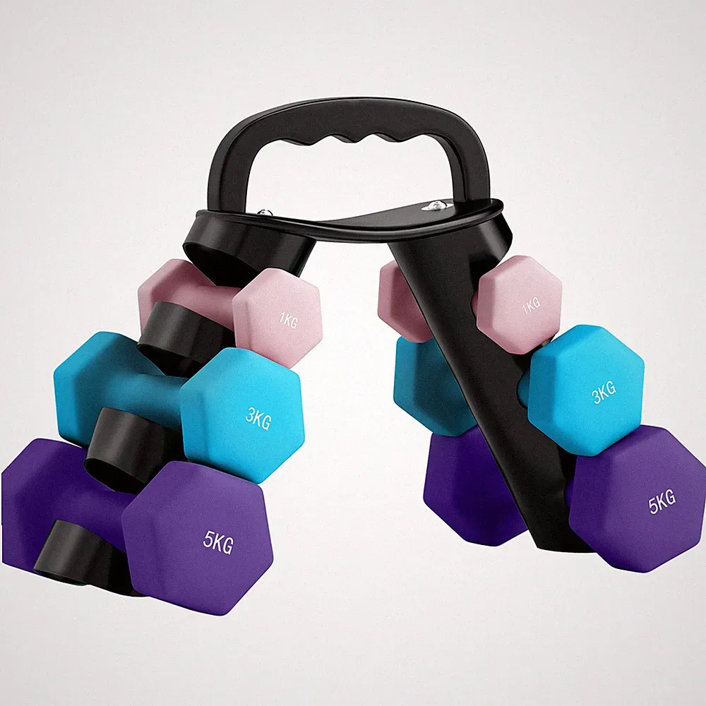 SPORTNOW Hantelset mit Ablage, 2 x 1 kg, 2 x 3 kg, 2 x 5 kg, rosa
