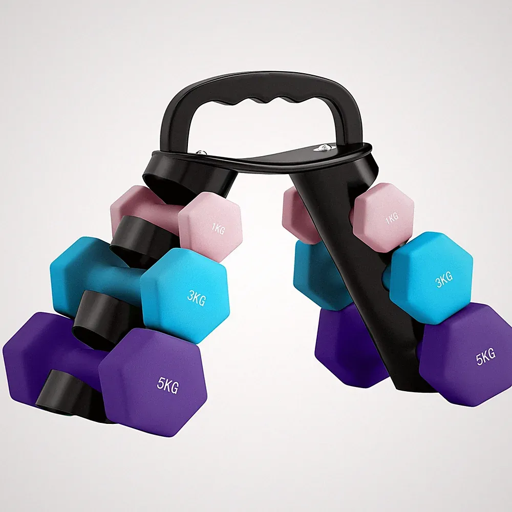 SPORTNOW Hantelset mit Ablage, 2 x 1 kg, 2 x 3 kg, 2 x 5 kg, rosa