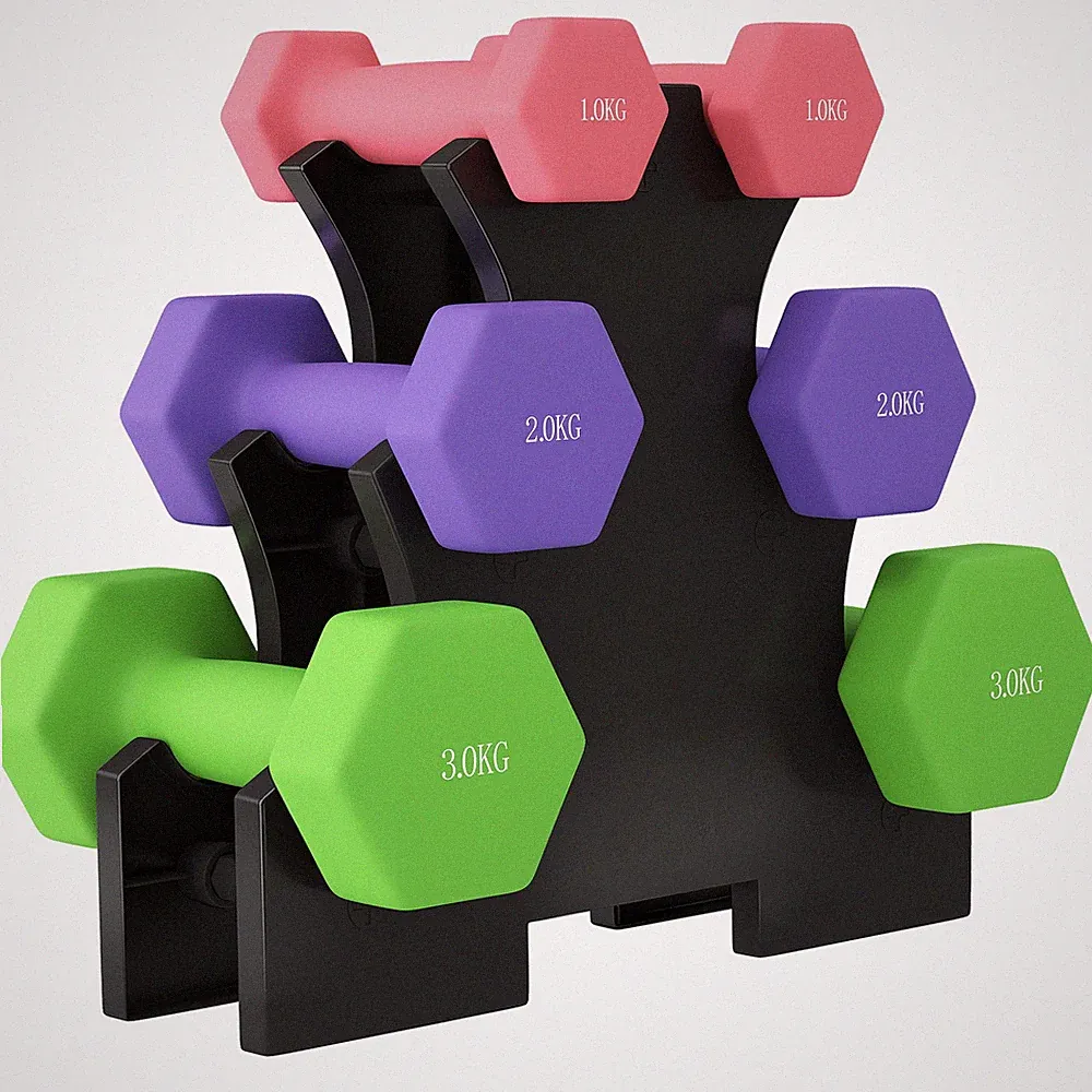 SPORTNOW Hex Hantelset mit Hantelablage, 2 x 1 kg, 2 x 2 kg, 2 x 3 kg