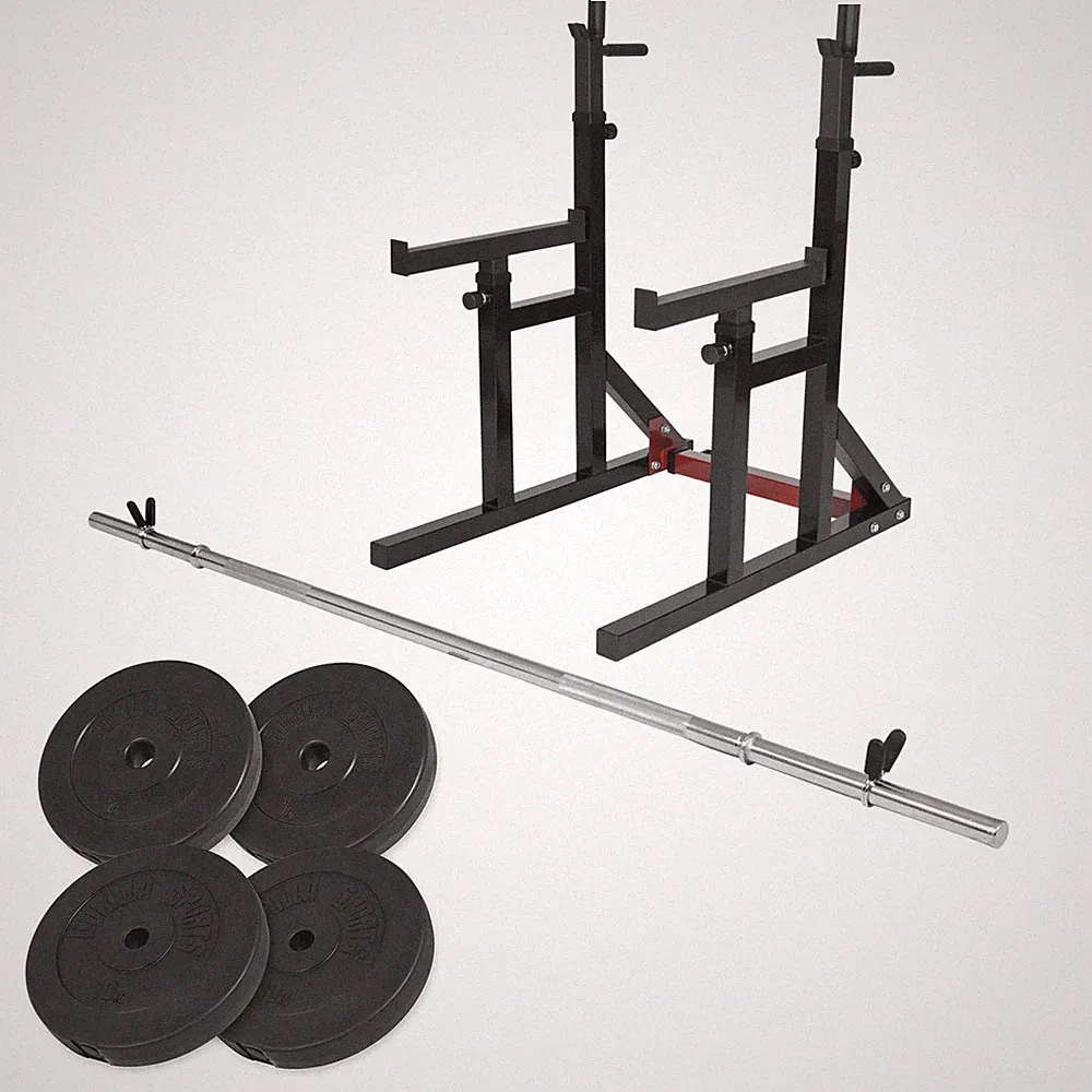 Squat Rack verstellbar in Höhe und Breite inkl, Langhantel Set