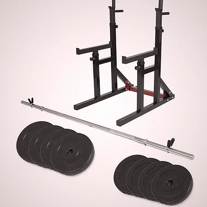Squat Rack verstellbar in Höhe und Breite inkl, Langhantel Set Kunststoff 40 kg