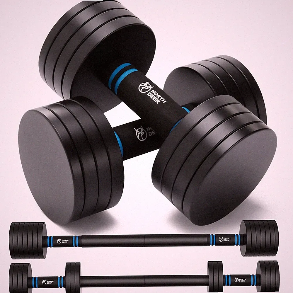 Stahl Hantelset 2in1 verstellbar 10kg Kurzhantel Langhantel Fitness 2er Set