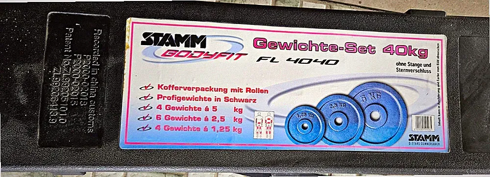 STAMM Bodyfit 40 kg Hantelscheiben-Set FL 4040 aus Gusseisen im Rollkoffer