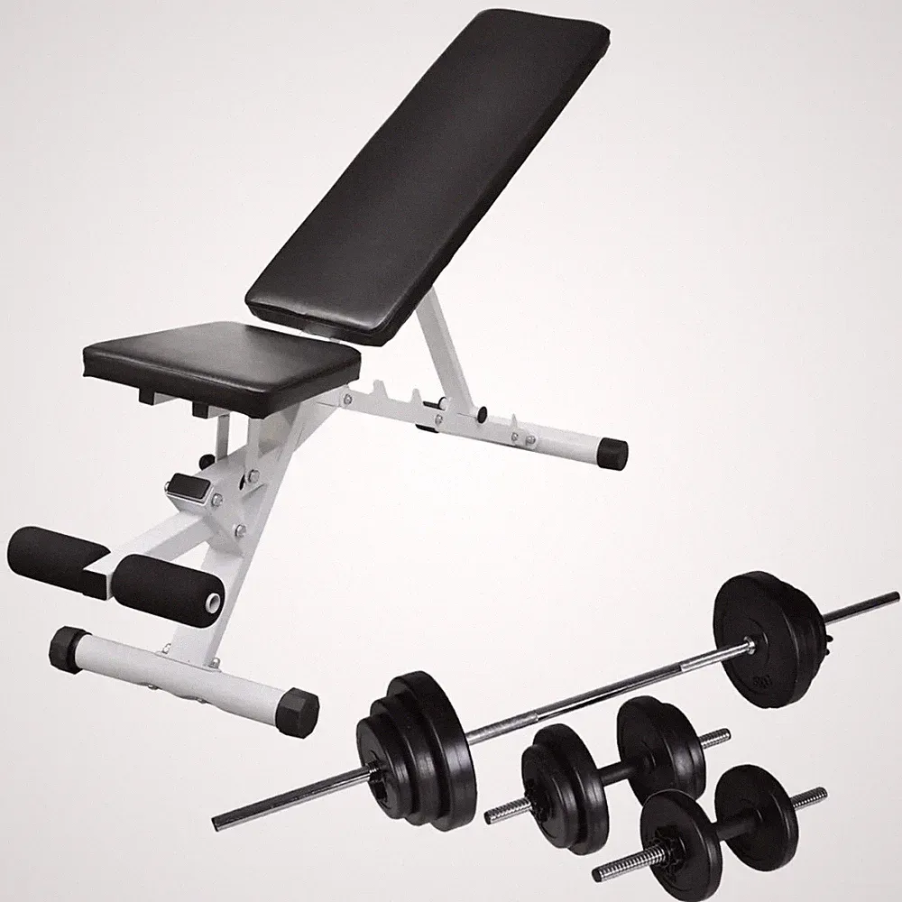 Trainingsbank mit Langhantel & Hantelset 133x41x47,5cm Stahlgestell inkl. teller