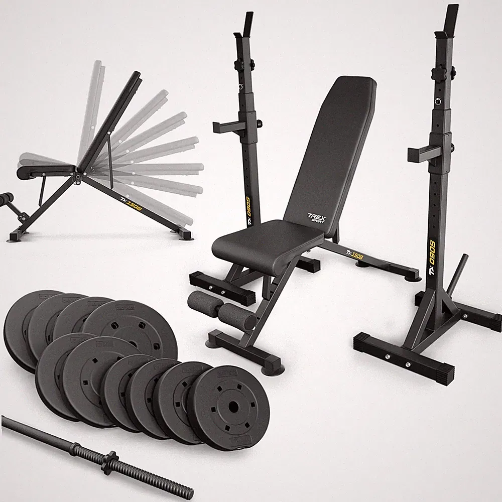 TREX SPORT Hantelbank mit Gewichten Set 66kg