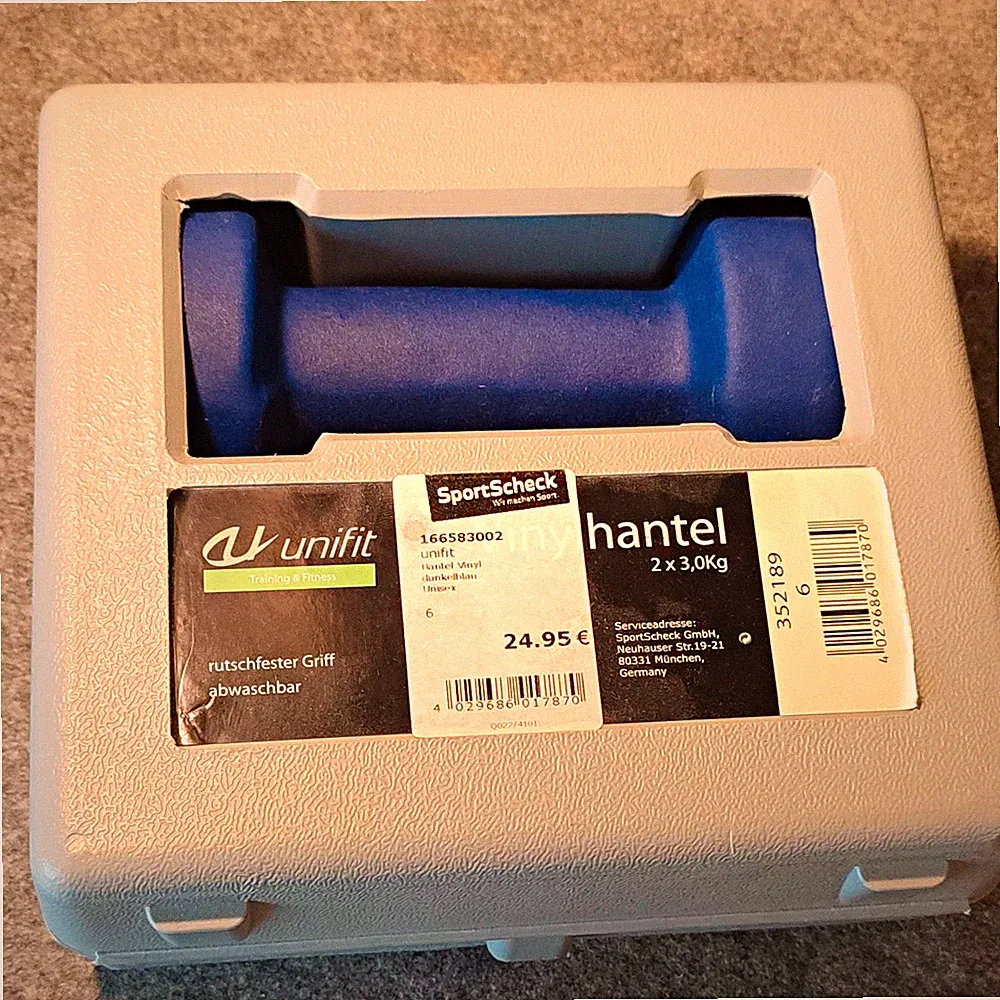 unifit Vinyl Kurzhantel-Set 2x 3 kg blau, rutschfester Griff, abwaschbar