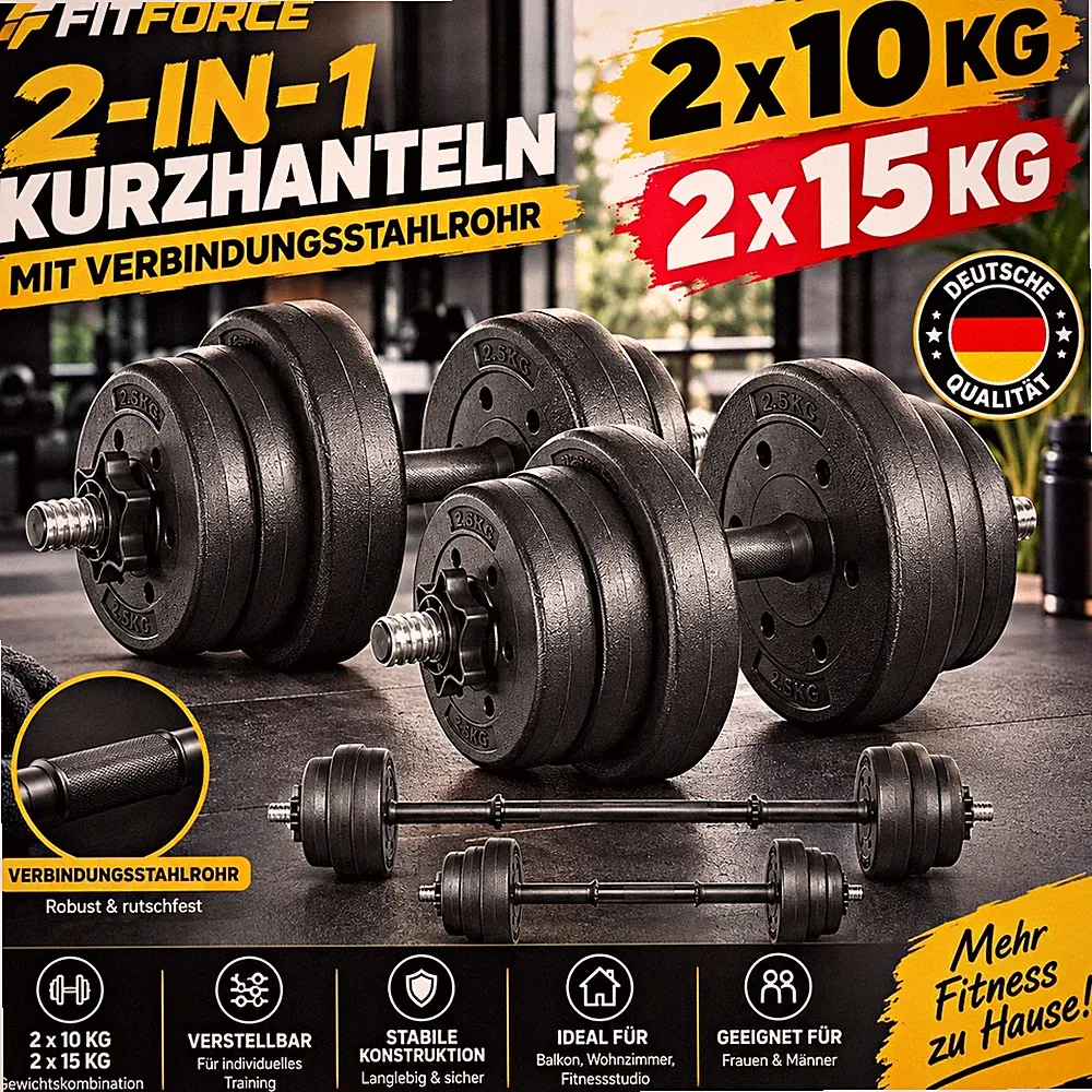 Verstellbare Hanteln Set 20/30 kg mit Verbindungsstange Krafttraining Fitness