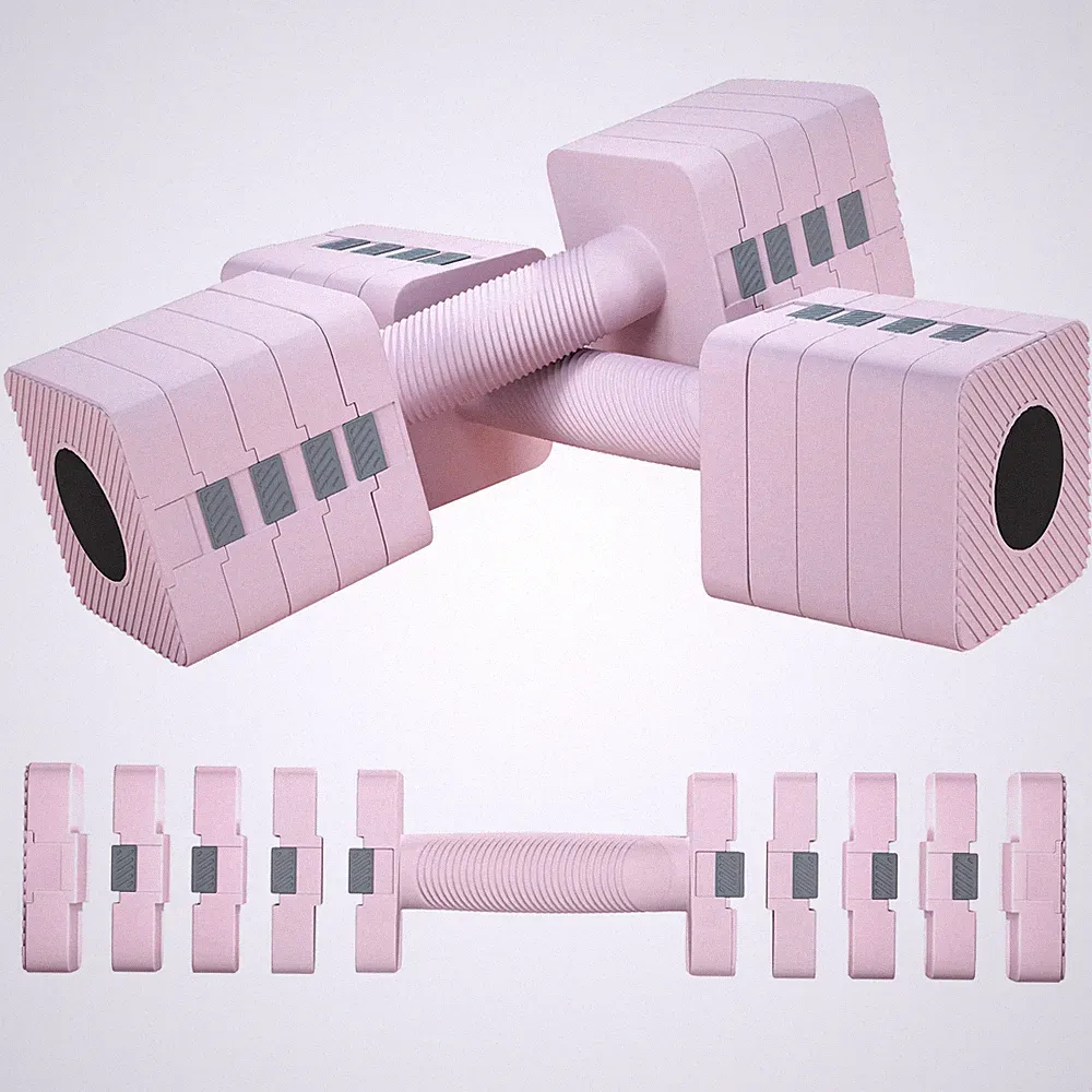Verstellbares Hantelset 2x5kg 5-in-1 1-5kg rutschfest eckig Design Stahl ABS rosa