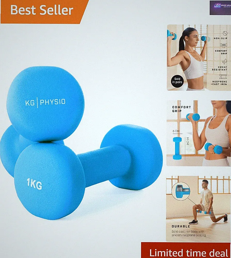 Vibrant 1kg Neopren Hantelset mit A3 Trainingsanleitung - perfekt für Home Gym