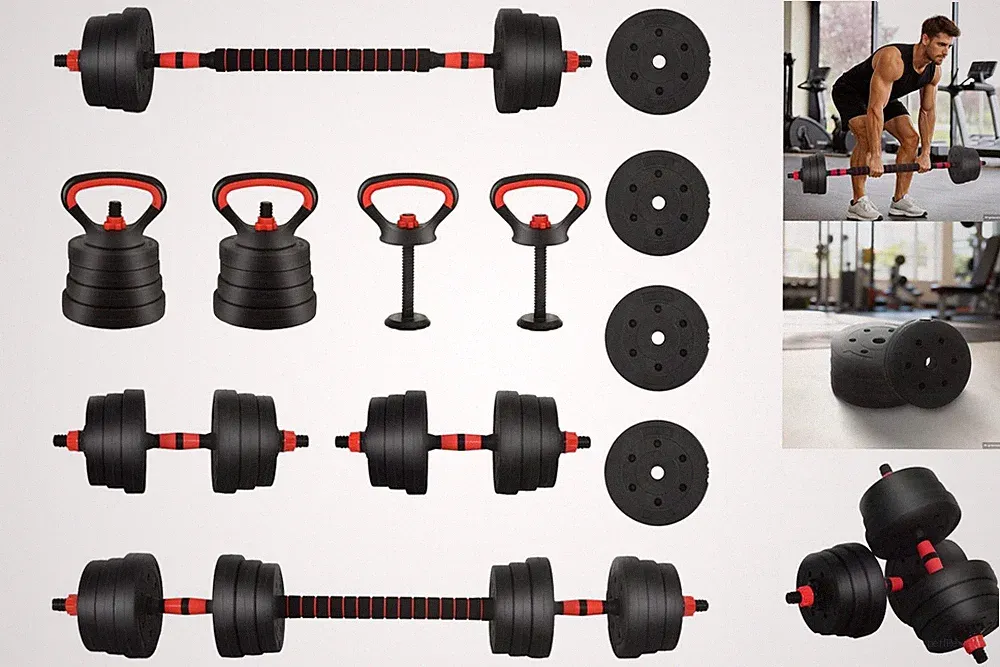 Vidaxl 4-in-1 Hantelset Schwarz Rot