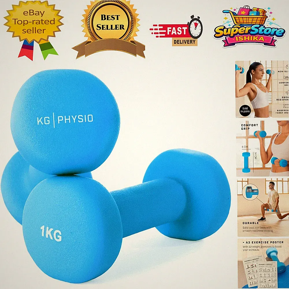 Vielseitiges 1kg Hantelpaar mit Anti-Roll & A3 Poster - Ideal für Heimtraining