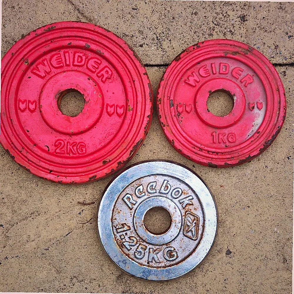 Weider Reebok 3 Teller Set 4,25kg (2kg 1kg 1,25kg) Metall Standard rot/silber