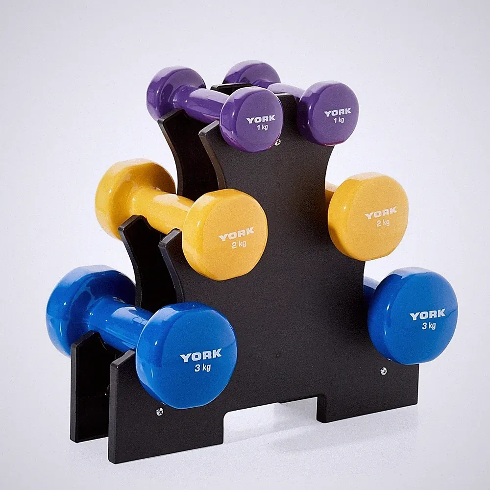 York 12kg Vinyl Hantel Set mit Ständer Gewichte Home Gym Fitness Training Workout