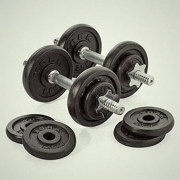 York 20kg Hantel Hantel Set Home Gym Heben Gusseisen Platten mit Metallhalsbändern